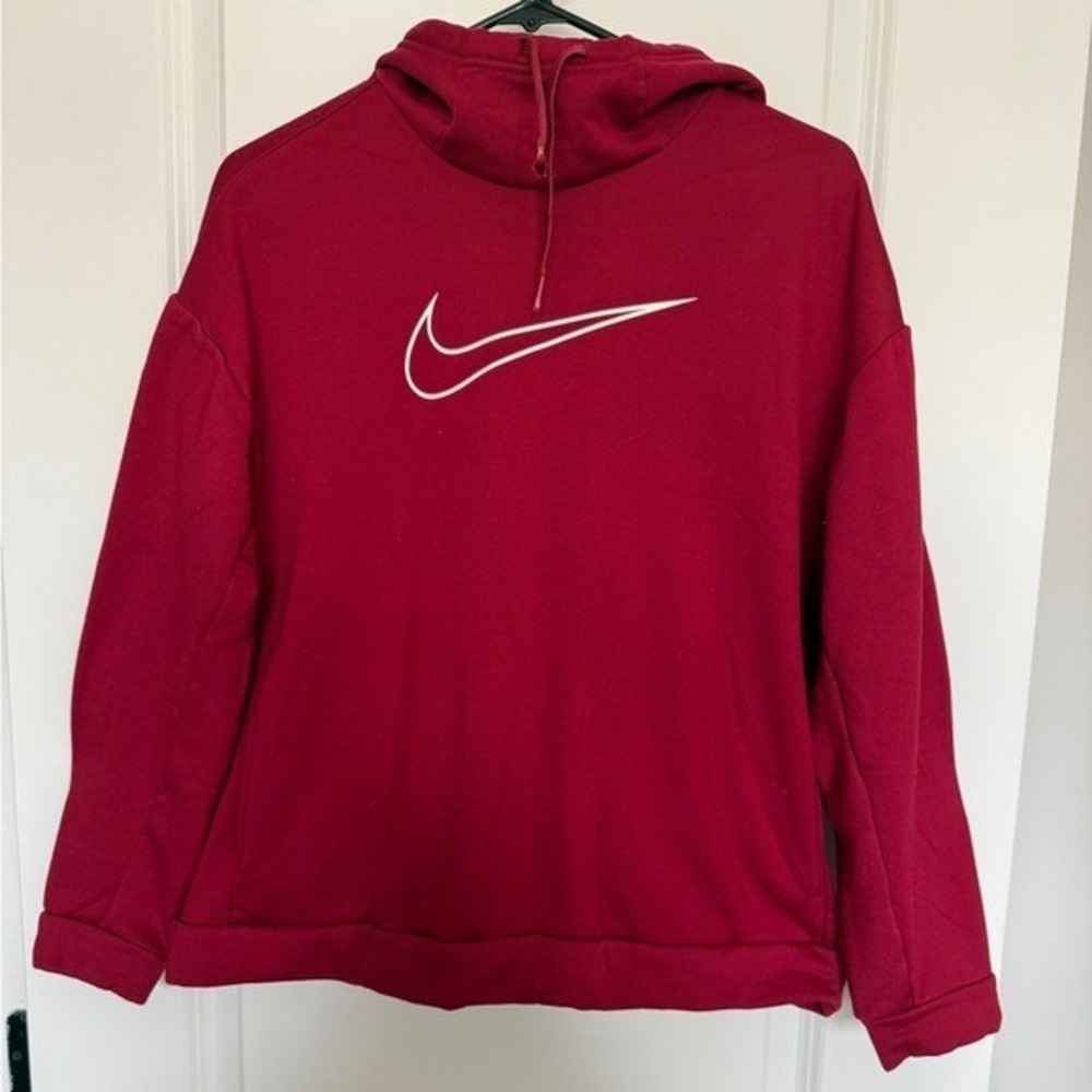 Nike Maroon Red Pullover Hoodie Sweatshirt Men's‎ Size Medium Logo Swoosh